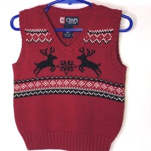 Chaps boys Christmas sweater vest reindeer NWT
